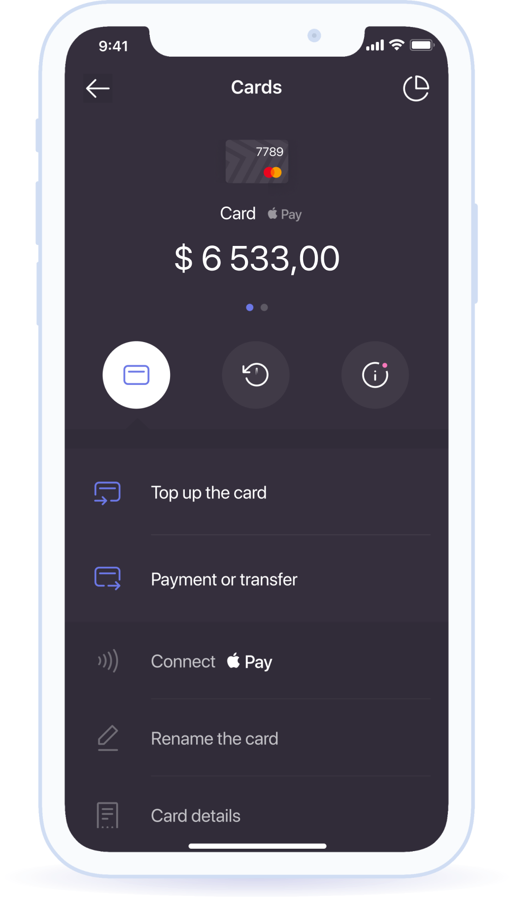 Information about the user's bank cards and accounts