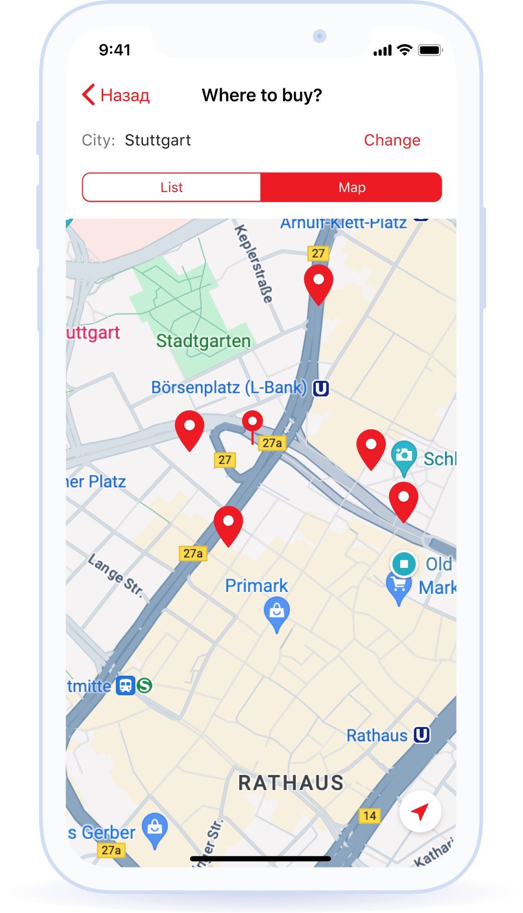 Points of sale on the map