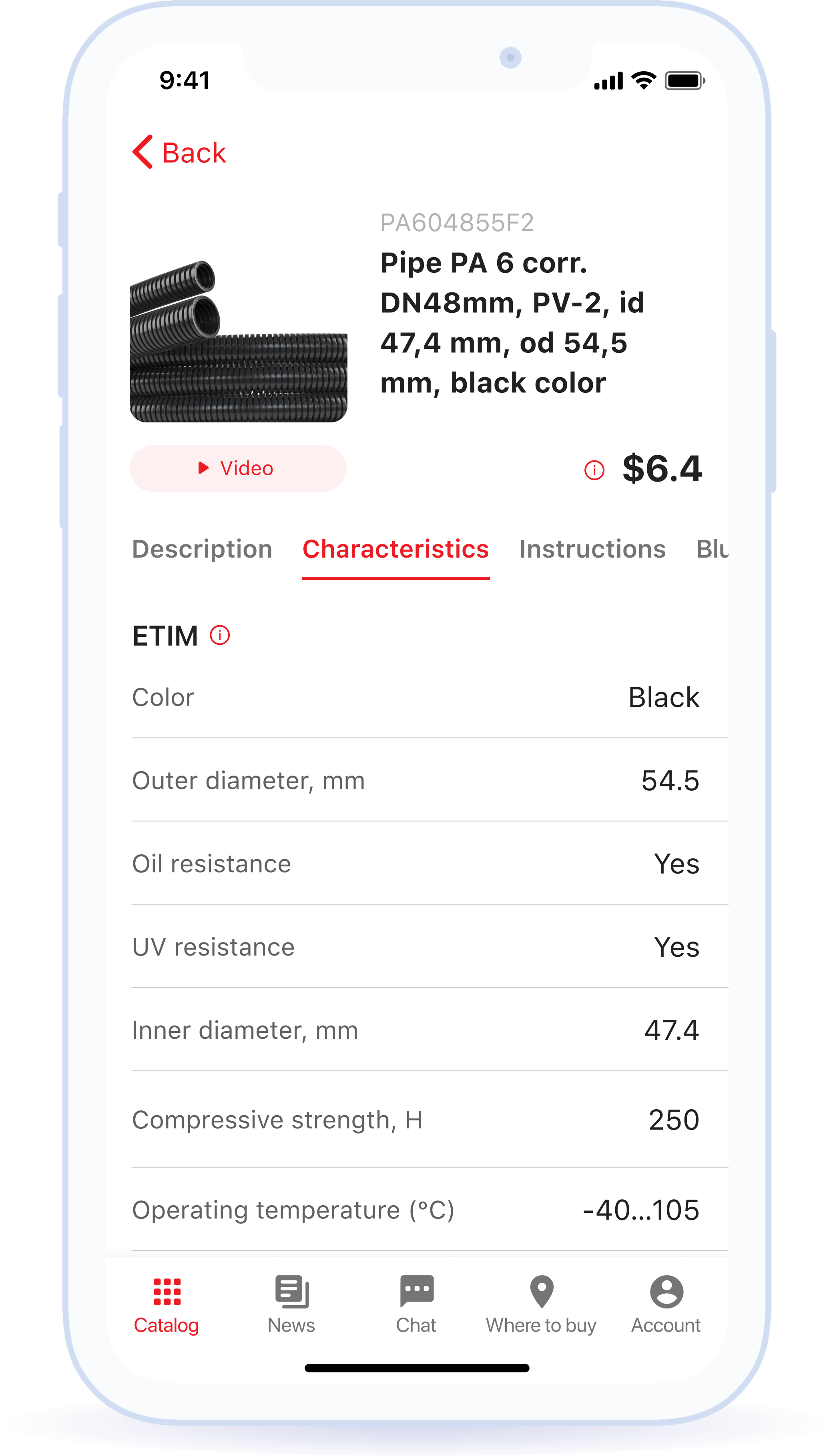 Product Catalog with detailed description of each item: drawings and certificates, photos and videos