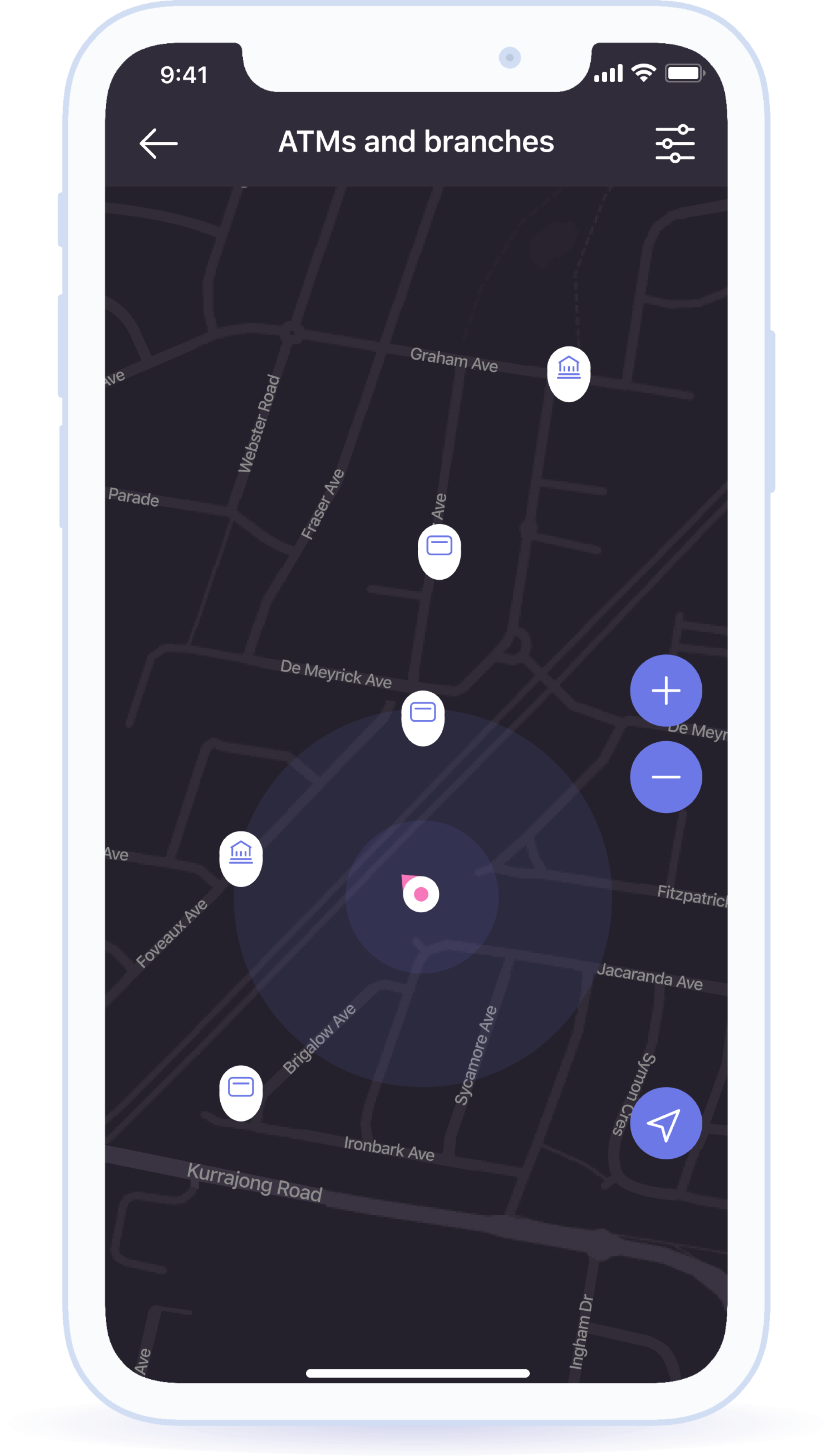 Search for ATMs and bank branches on the map