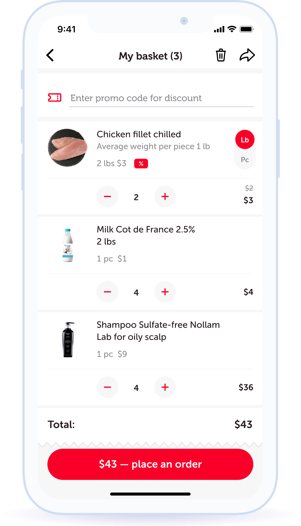 Placing an order for delivery or picking up from the store