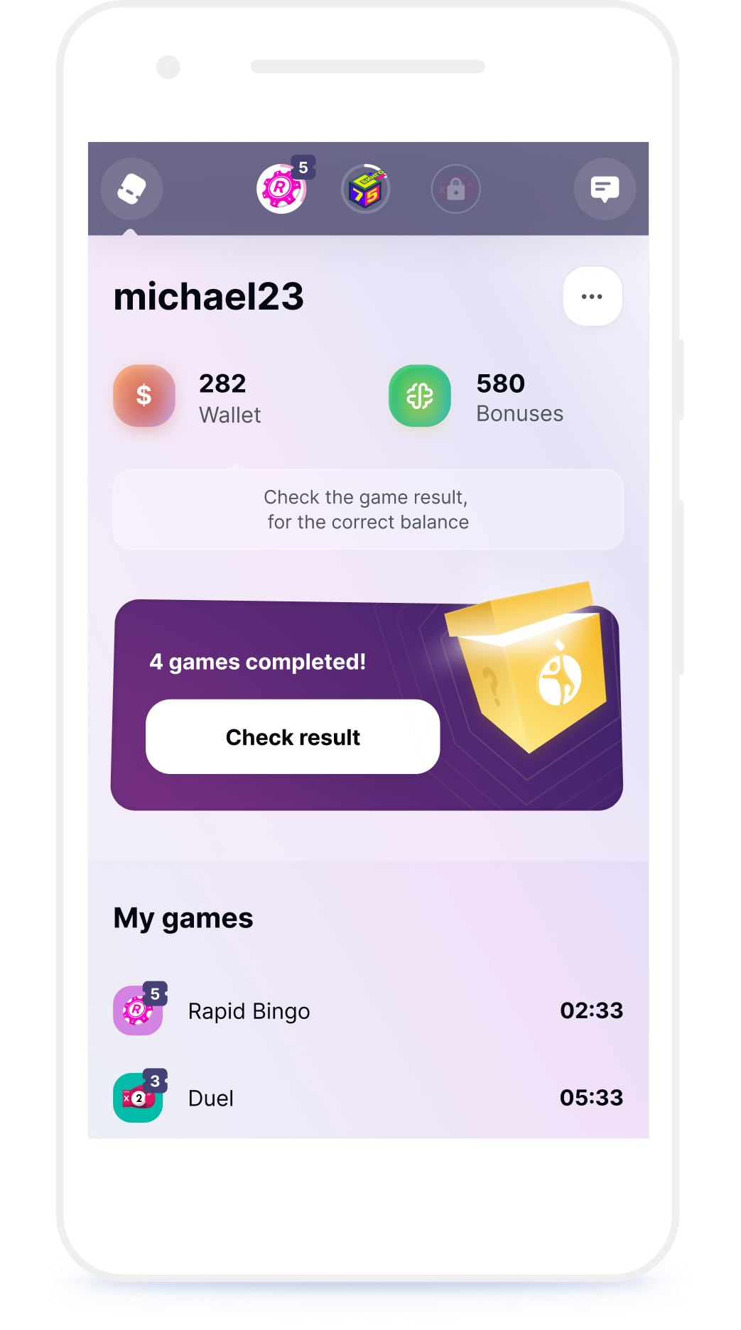 Balance of finances and bonus points, internal currency