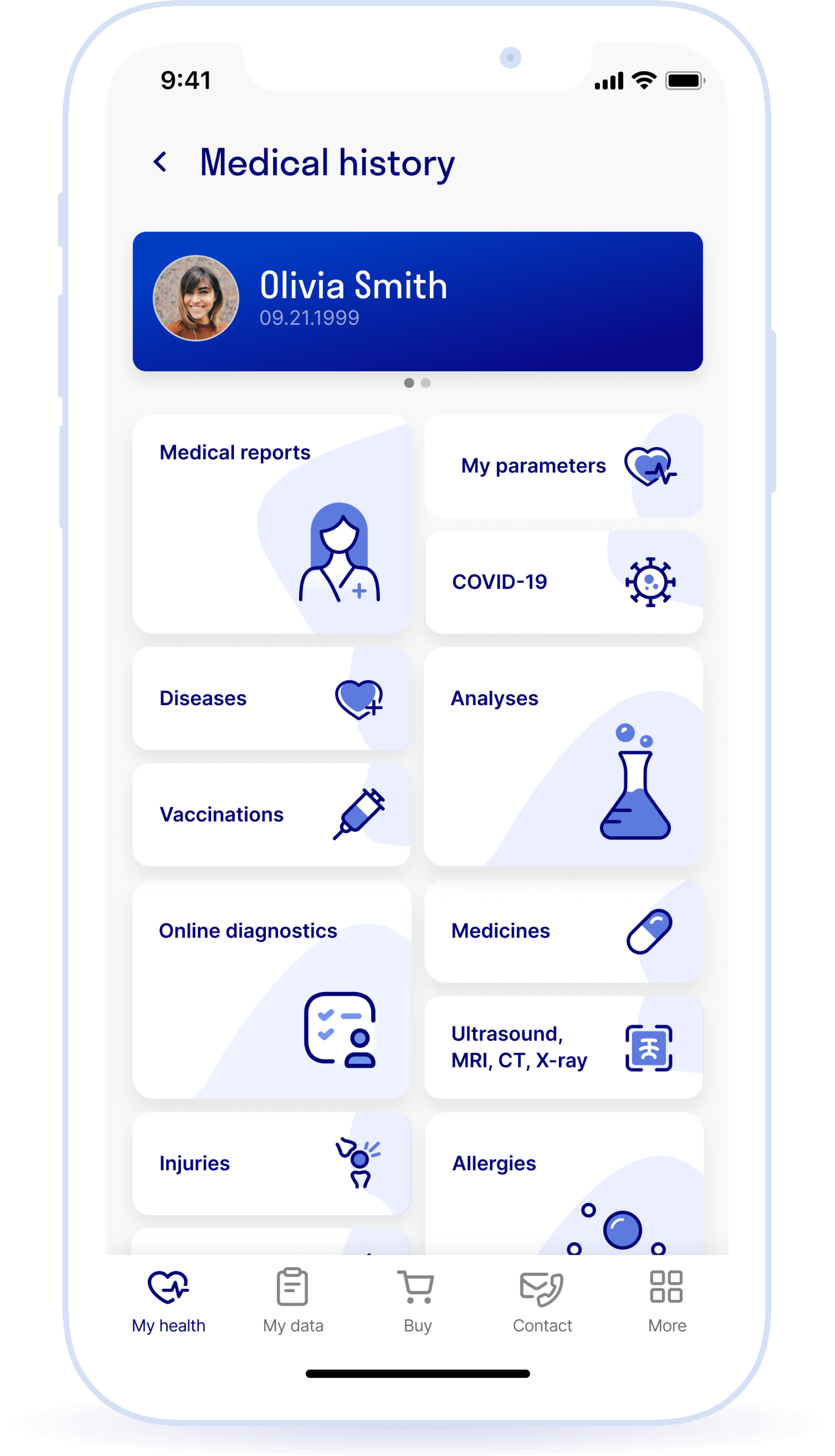 An online diagnostics section with data from all the surveys in the patient's medical record