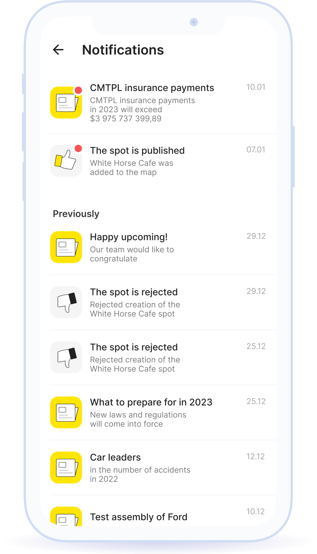 Automatic notifications: News, congratulations, and new locations appearing on the map.