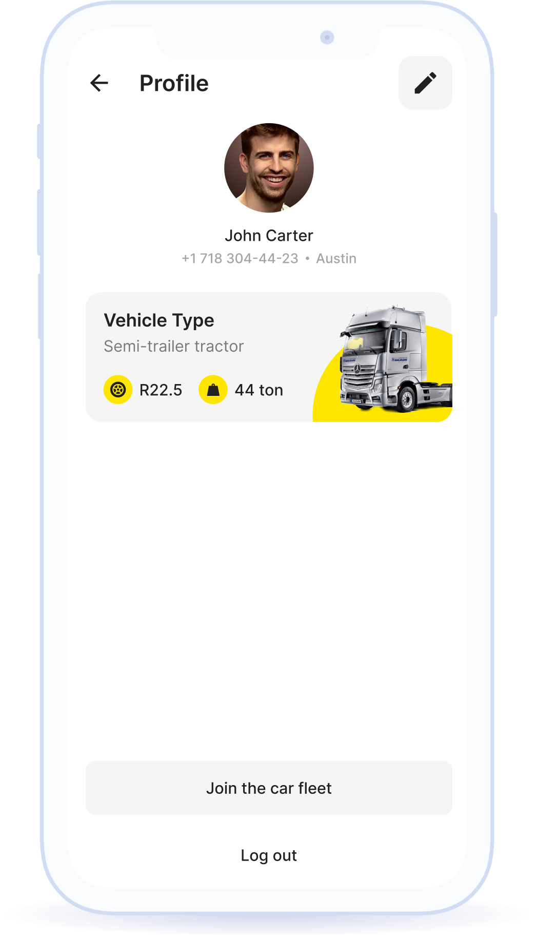 Driver profile and authorization by phone number. The driver can offer a new point or join the fleet.
