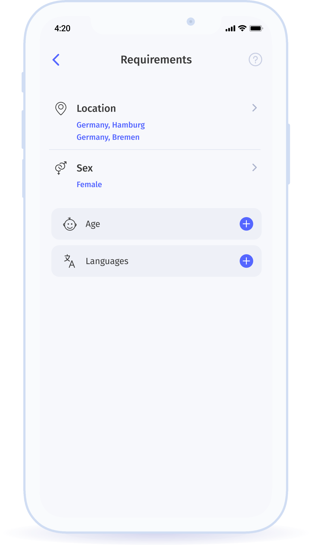 Filters based on interests, age, skills, etc.