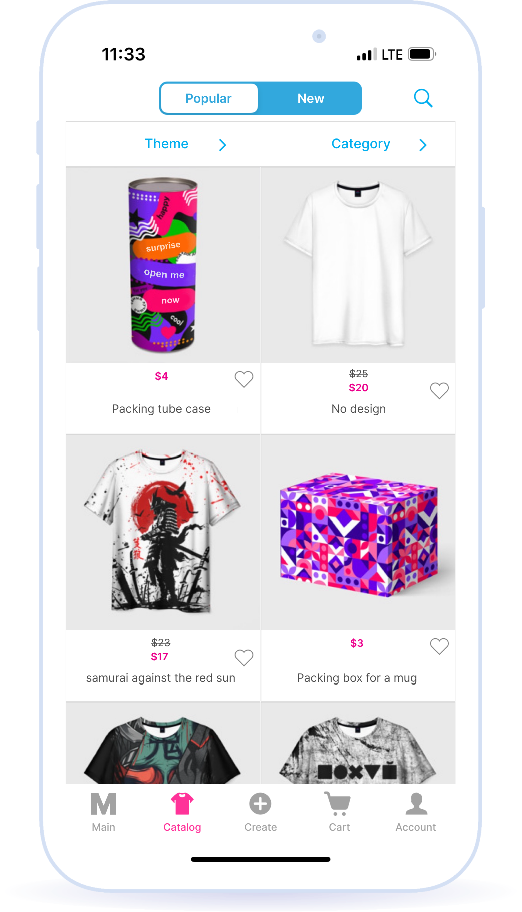 Personal account, product catalog with ready-made prints