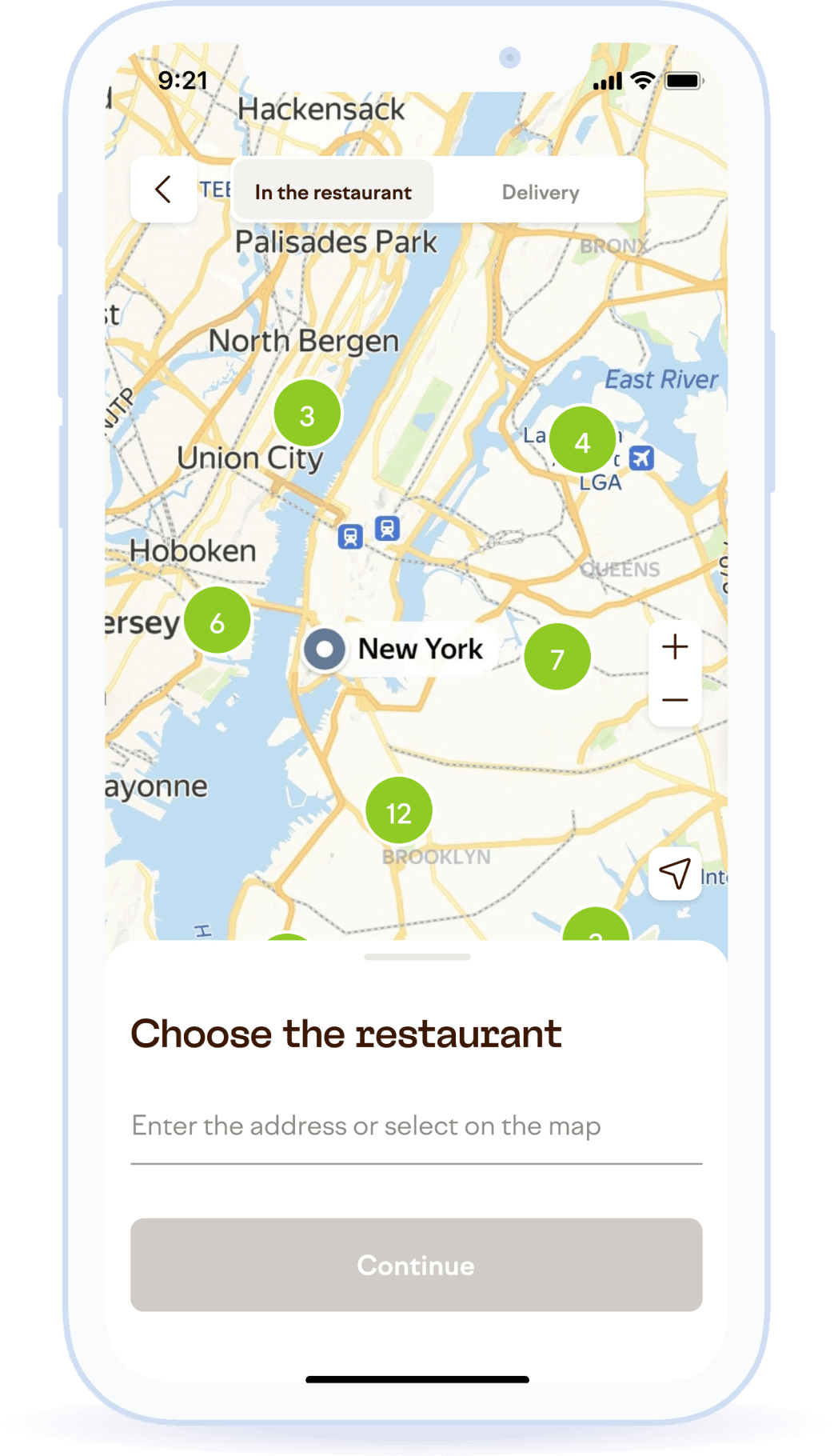 City map displays of restaurant locations