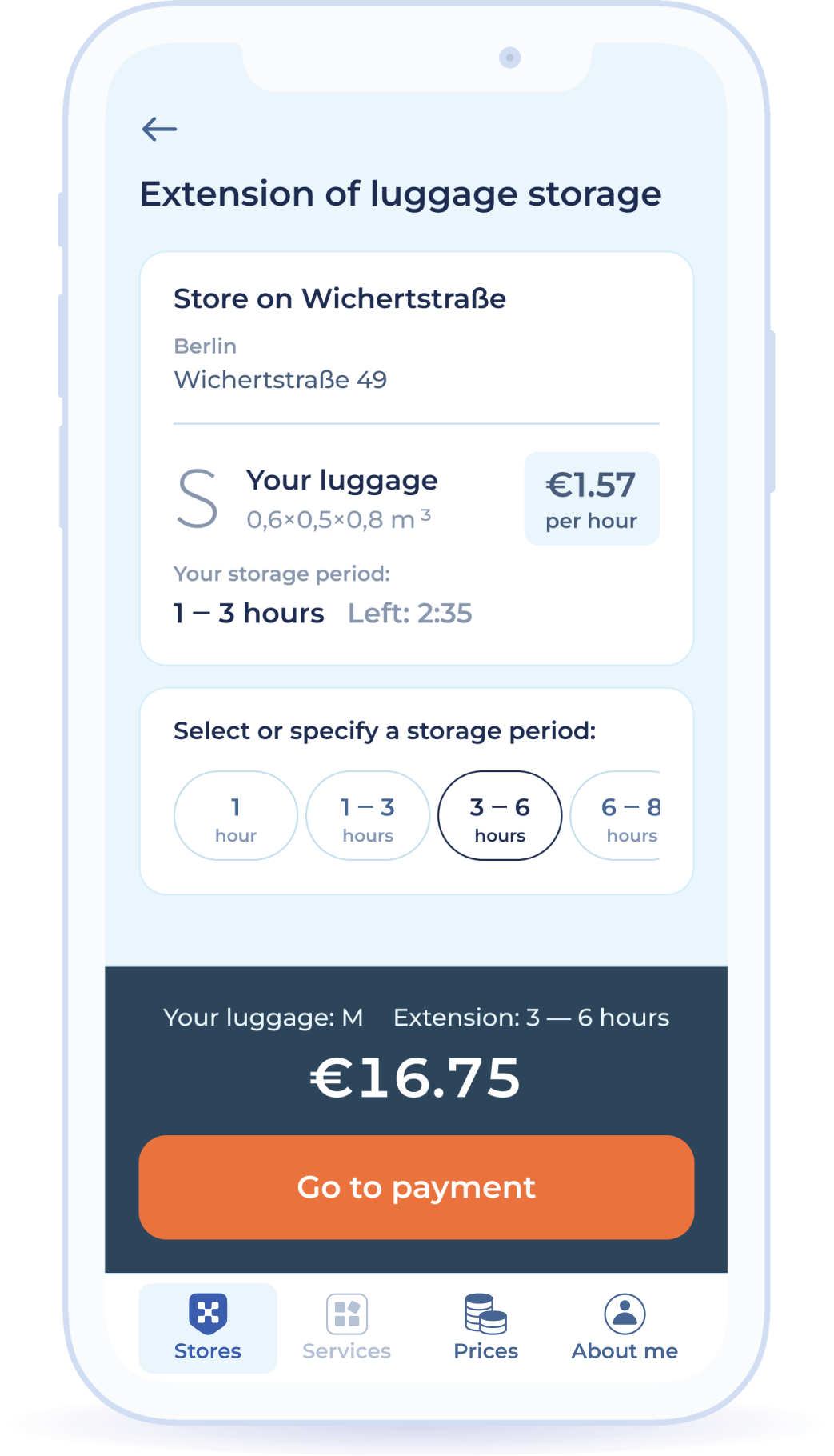 Extending the storage period and payment