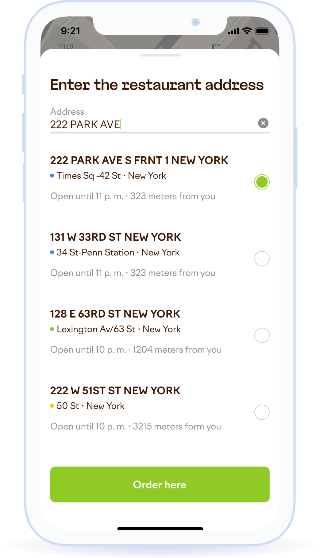 Adding delivery addresses for orders