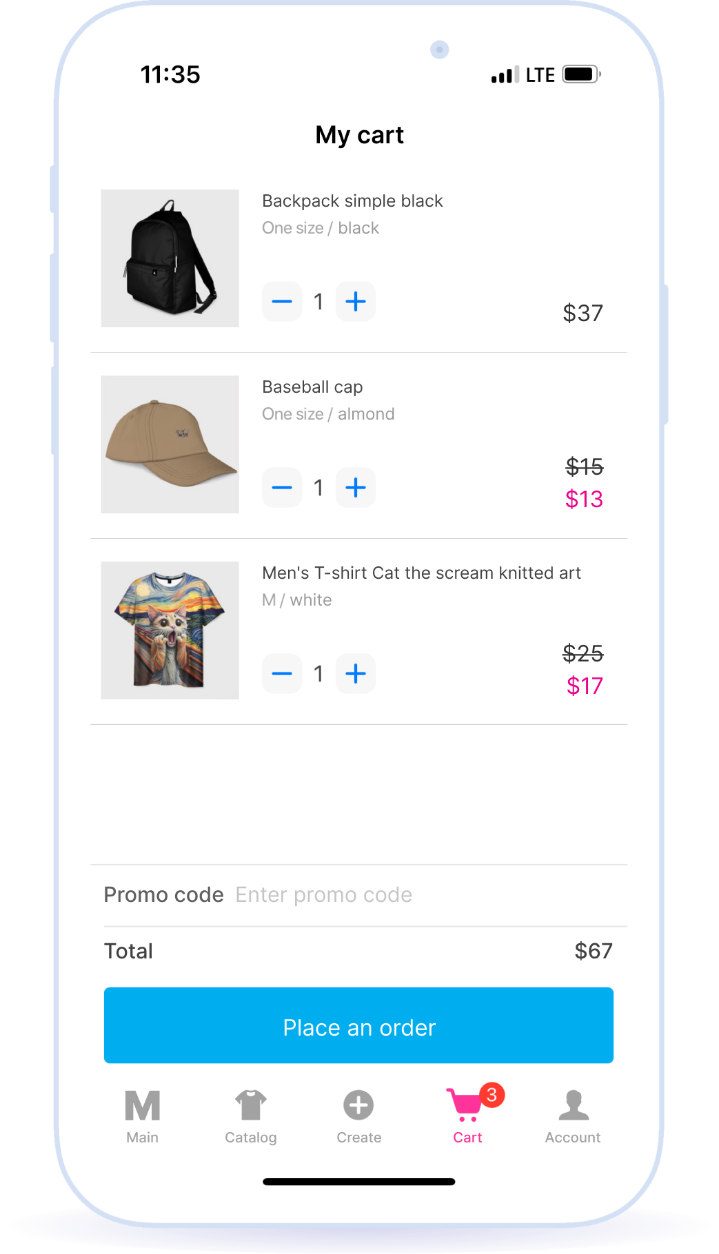 Push notifications about order status, favorites and viewed products