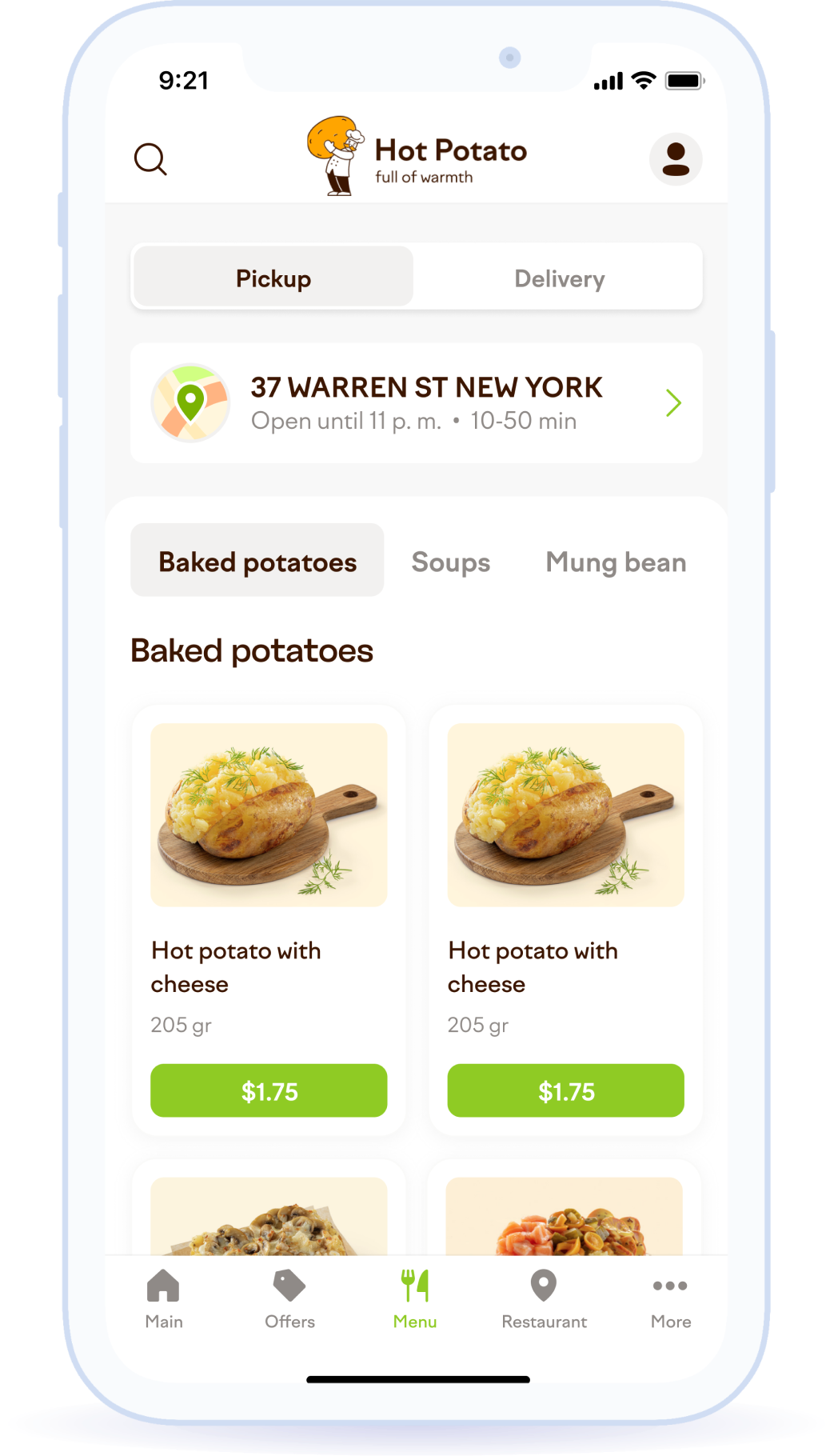 Menu sorted by food category
