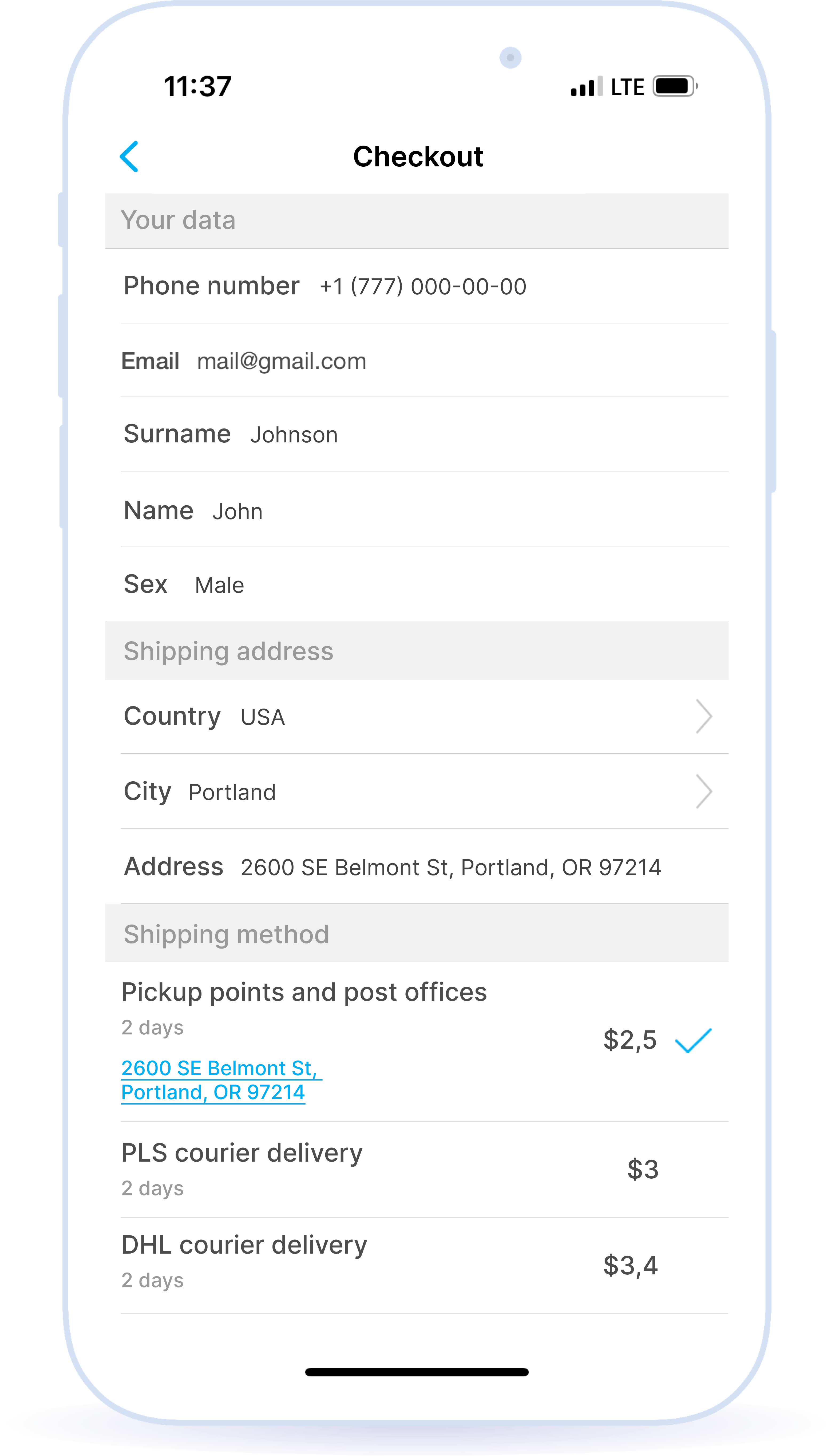 Order placement and payment with delivery or pick-up