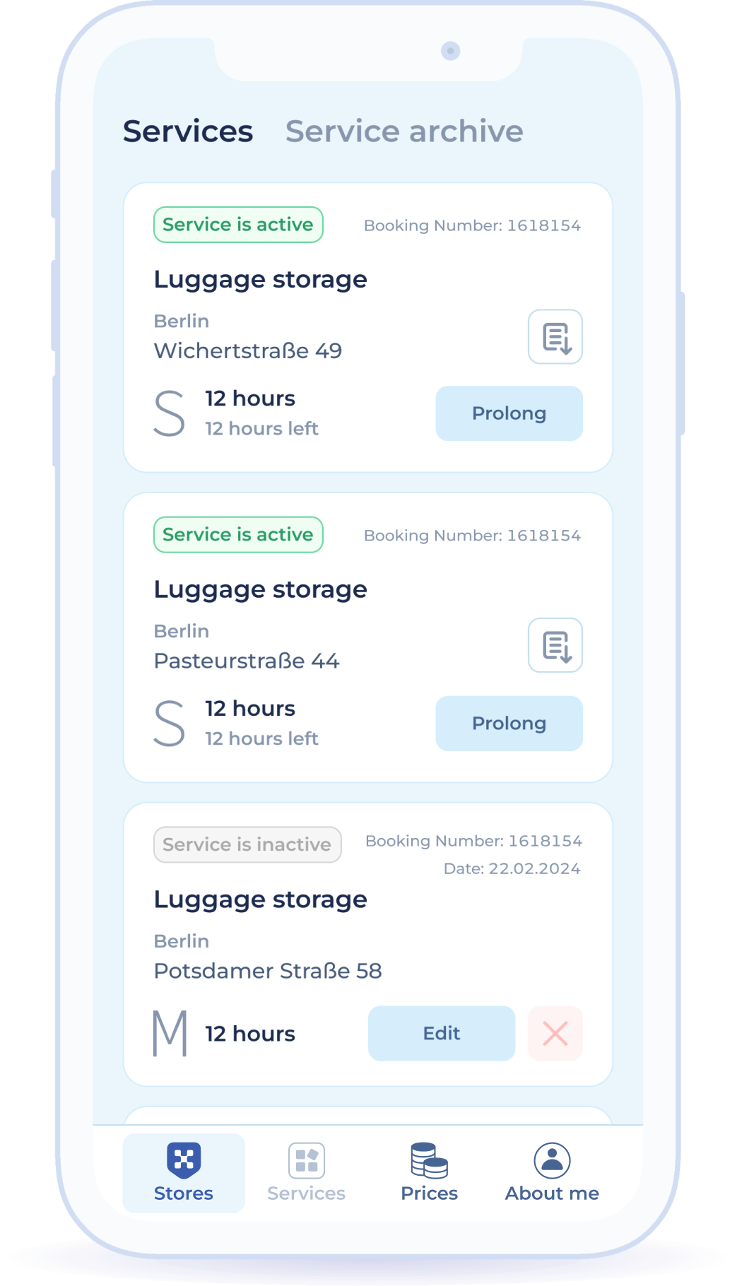 Storage service statuses: active, inactive and expired