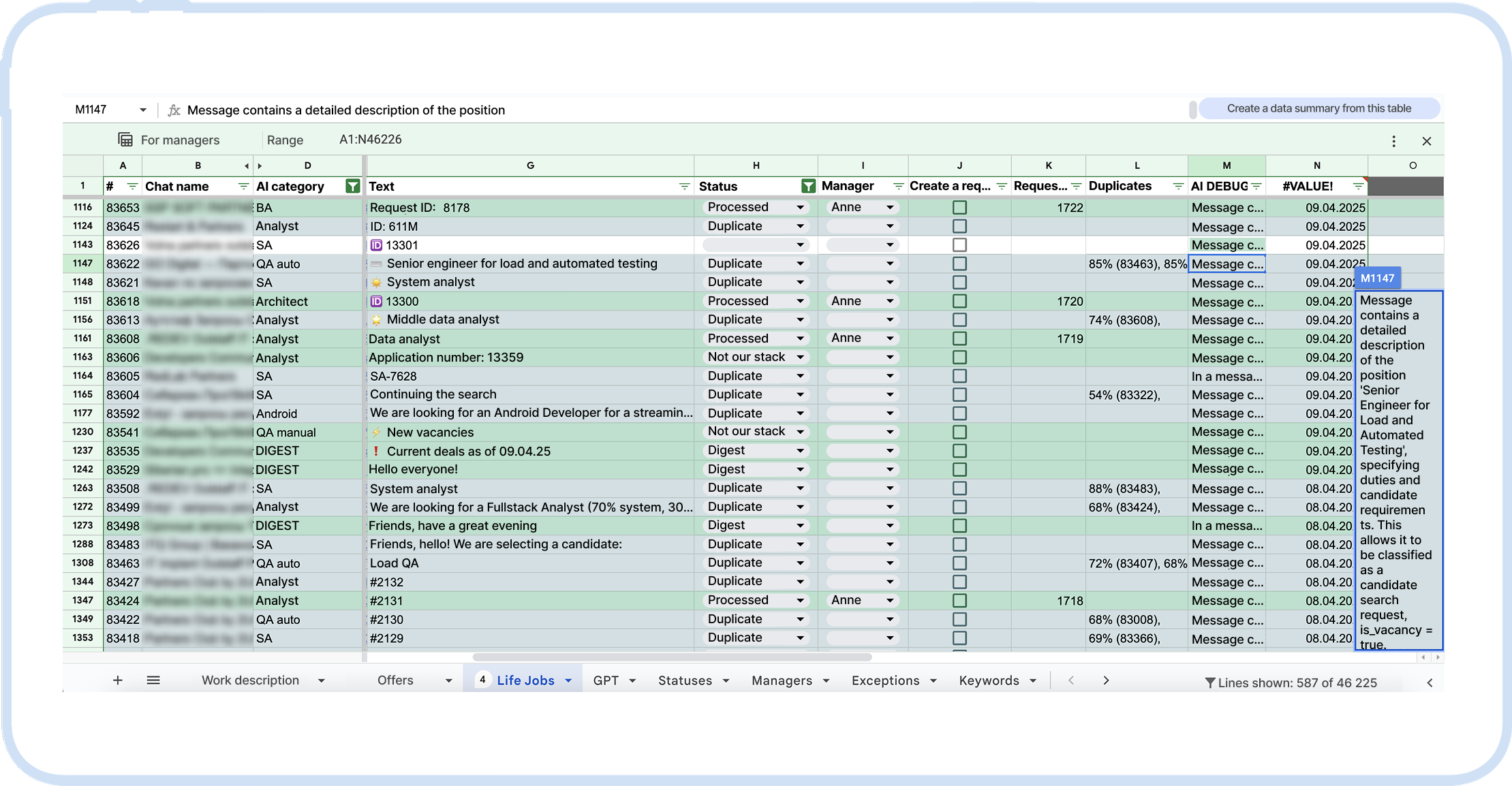 Structuring by parameters and filtering data — which smart AI does better than a human manually
