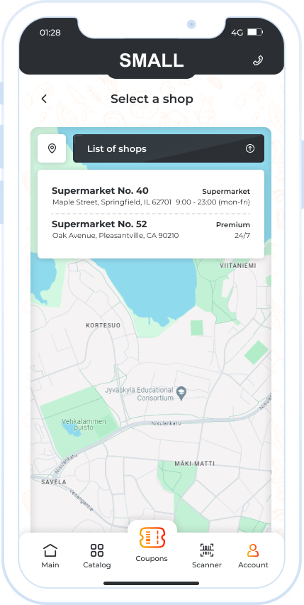 Displaying supermarkets on the map of a selected city