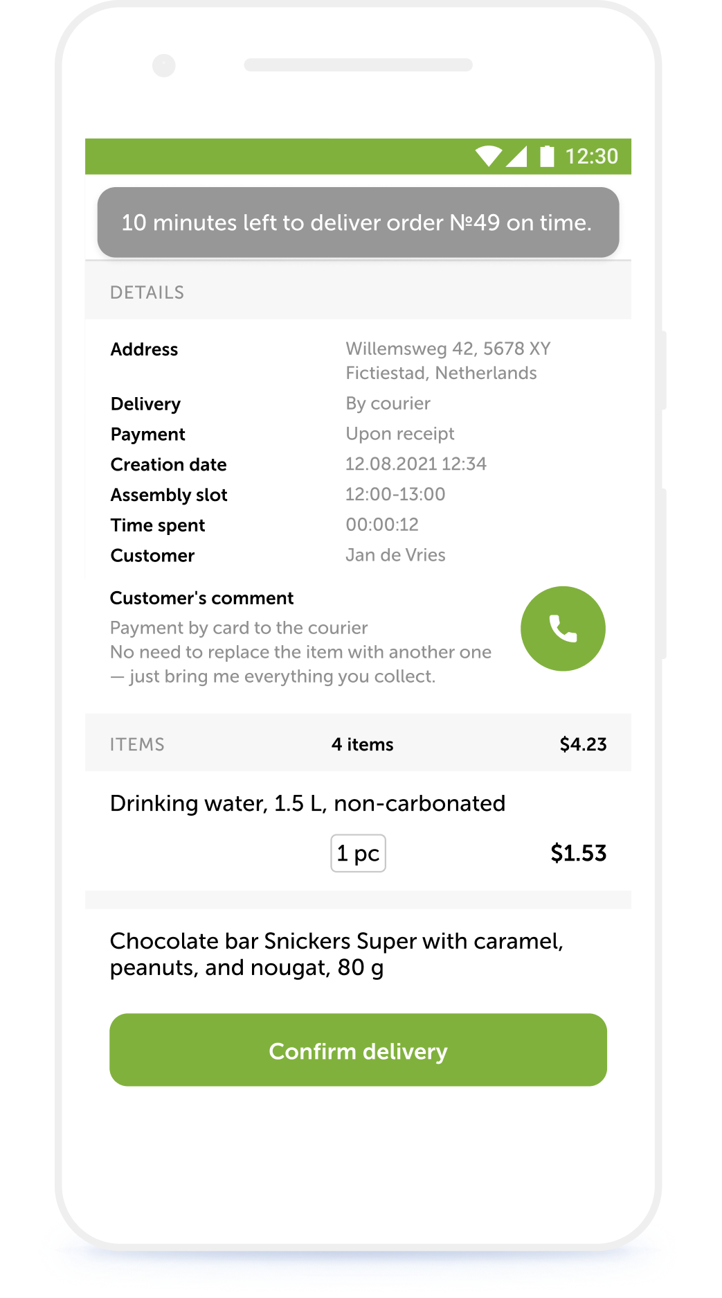 Automated push notifications with reminders for couriers.